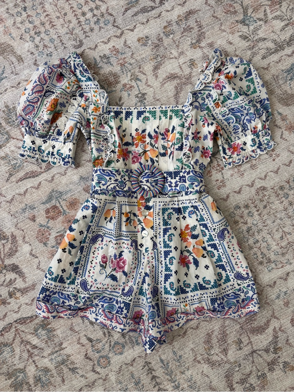 Farm Rio Macaw Bloom Floral Romper